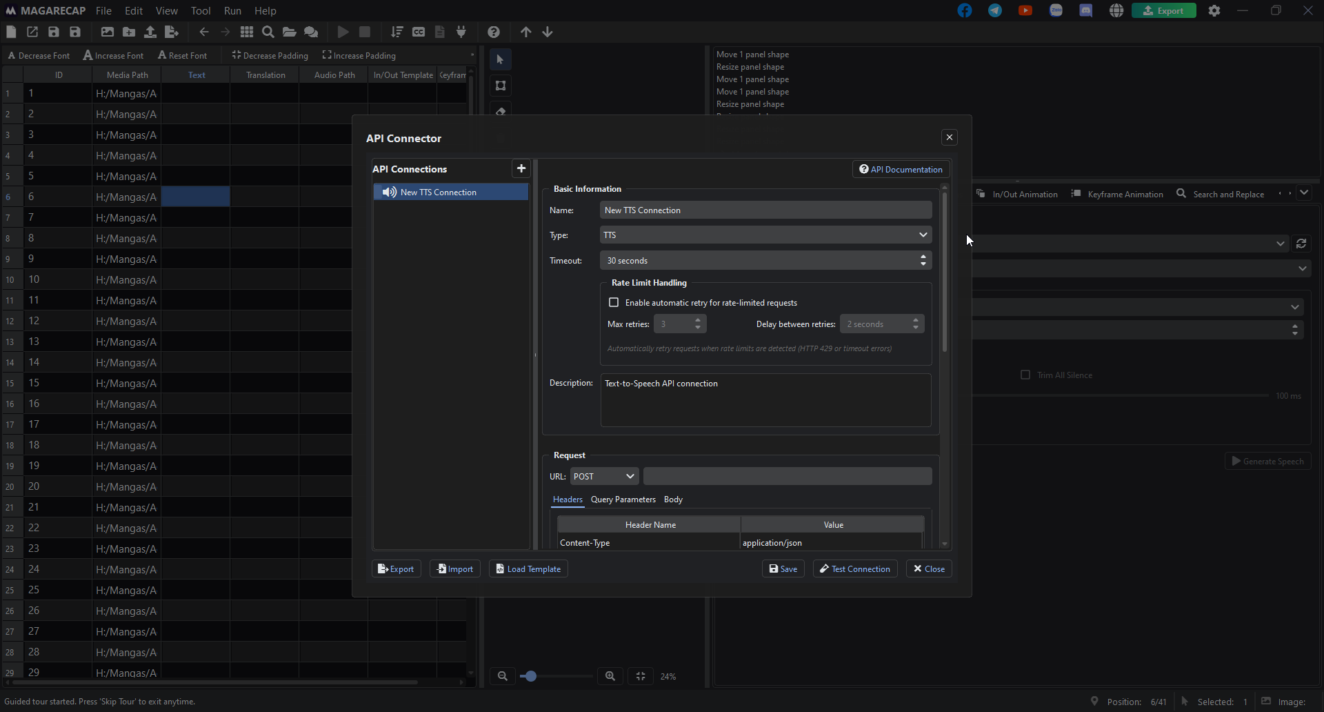 MagaRecap API connection settings